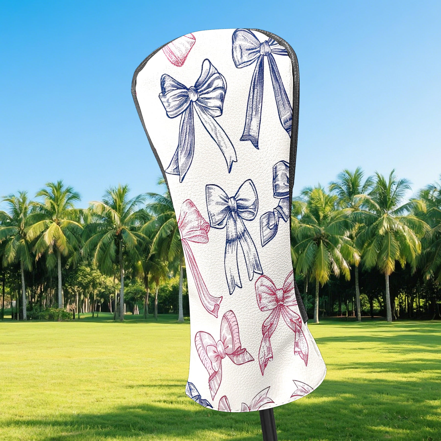 Golf Club Covers PU Leather Waterproof Head Covers for Fairway Woods Hybrids Bow Pattern Unisex Fits Most Brands