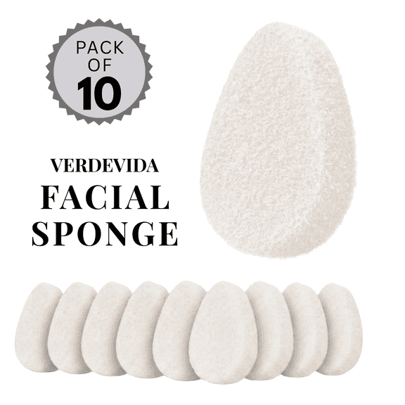 VerdeVida Exfoliating Face Sponge 10-Pack — Facial Scrub Pads, Makeup Remover & Deep Cleansing Pore Scrubber, Reusable, All Skin Types Including Sensitive, Collagen Boost White