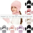 thumbnail image 3 of Lilgiuy Kids Beanie Hat Scarf Gloves Set 2-18 Years, Winter Warm Knit Hat with Earmuffs Neck Fleece Lined Touchscreen Gloves Christmas Birthday Gifts for Boys Girls, Beige, 3 of 6