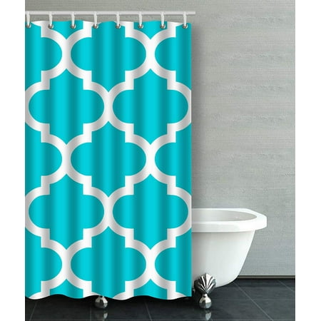 Op Moroccan Quatrefoil Crisp Turquoise Aqua Bathroom Shower Curtain 36x72 Inches Op Moroccan Quatrefoil Crisp Turquoise Aqua Bathroom Shower Curtain 36x72 Inches