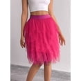 thumbnail image 6 of Women Tulle Skirts Midi Long Fairy Skirt Tutu A-Line Mesh Layered High Elastic Waist Skirts Rose Red S, 6 of 7