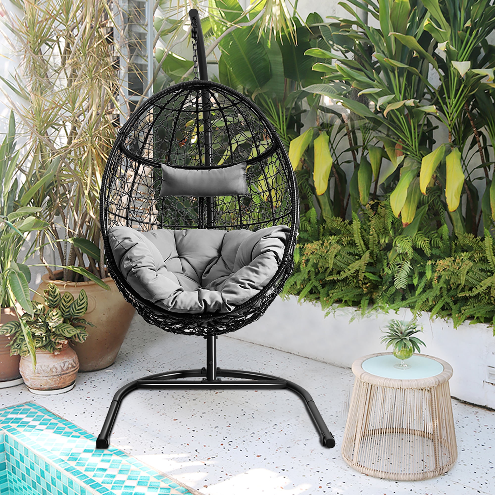 Costway Hammock Chair with Stand Hanging Cushioned Swing ...