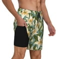 thumbnail image 3 of Picia Lilies Flowers pattern Mens Swim Trunks with Compression Liner Stretch Beach Shorts Quick Dry with Zipper Pockets No-Chafing Board Shorts-X-Large, 3 of 9