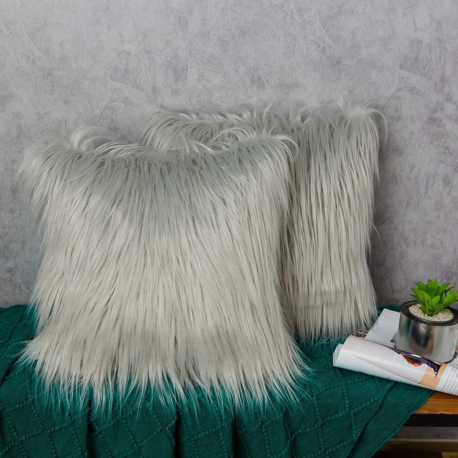 Faux Fur Pillow Covers 18x18 Set of 2 Decorative Gray Fluffy Pillow Cover Pink Luxury Series Throw Pillow Case Merino Style Fuzzy Cushion Cases Walmart