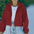thumbnail image 6 of yoeyez Cropped Fall Jackets for Women Zip Up Oversized Hoodie Solid Color Drawstring Hooded Sweatshirt Long Sleeve Coat, 6 of 7