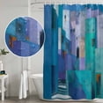 thumbnail image 5 of Abstract Blue Shower Curtain, Waterproof Shower Curtains for Bathroom, Painting Buildings Geometric Color Block Washable Fabric Bathtub Curtain Set Bath Decor with 12 Hooks Extra Long 72"x96", 5 of 8