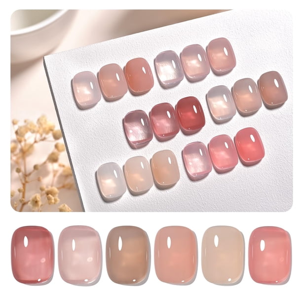 Set de esmaltes de uñas GAOY Jelly Gel Strawberry Milk, 6 colores, 6,5 ml