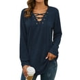 thumbnail image 4 of Nlife Women Long Sleeve Top Criss Cross V Neck Solid Blouse Tunic Top Basic Pullover, 4 of 11