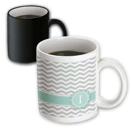 

3dRose Letter I monogrammed on grey and white chevron with mint - gray zigzags - personal initial zig zags - Magic Transforming Mug 11-ounce