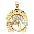 thumbnail image 2 of Wellingsale 14K Two 2 Tone White and Yellow Gold Polished Diamond Cut Ornate Lucky Horseshoe Pendant, 2 of 4