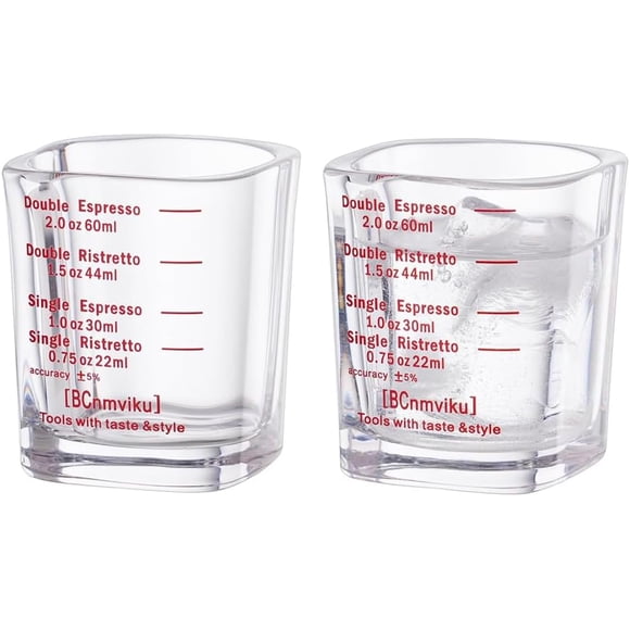 BCnmviku 2 PACK Red line Square Cup Espresso Shot Glasses Measuring Cup Liquid Heavy Glass for Baristas 2oz for Single Shot of Ristrettos