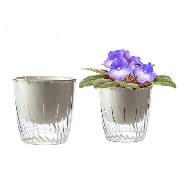 Trianu 2Pcs Self Watering Planters, 4.53inch Transparent Flower Pots for Indoor Plants, Perfect for African Violet, Monstera, Succulents, Herbs & Decorative Flowers(Style 1)