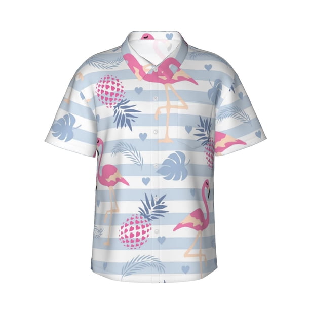 Fotbe Flamingo and Pineapple Camisa Hawaiana para Hombre Unisex – Camisa Casual de Verano con Botones de Manga Corta de Algodón y Lino,XX-Large