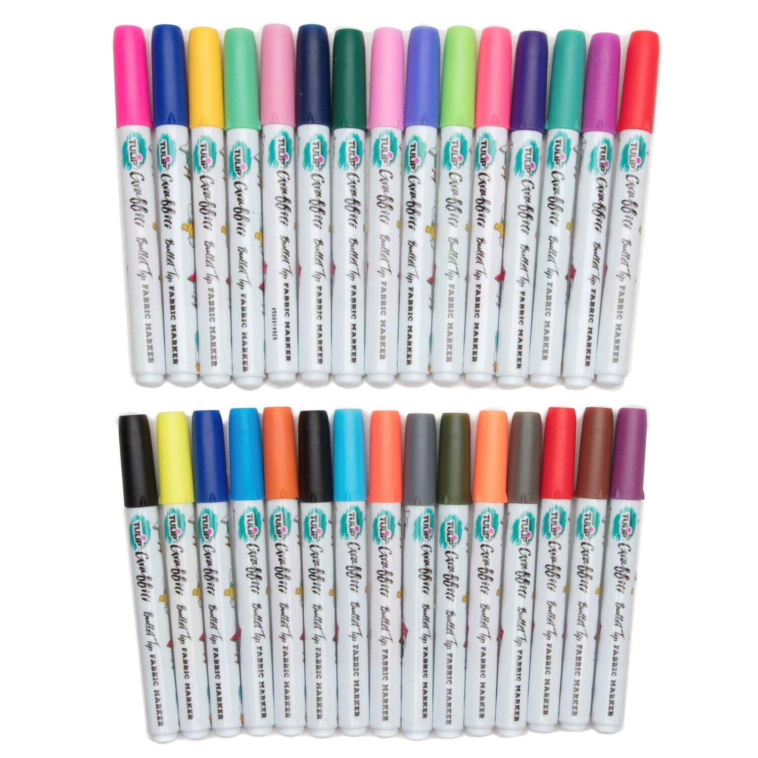 Tulip Graffiti Bullet-Tip Fabric Markers Rainbow 30 Pack