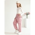 thumbnail image 5 of Gyratedream Kids Girls Baggy Cargo Pants Elastic Waist Drawstring Loose Fitting Work Pants Casual Joggers Pants with Pockets 7-14 Years, 5 of 8