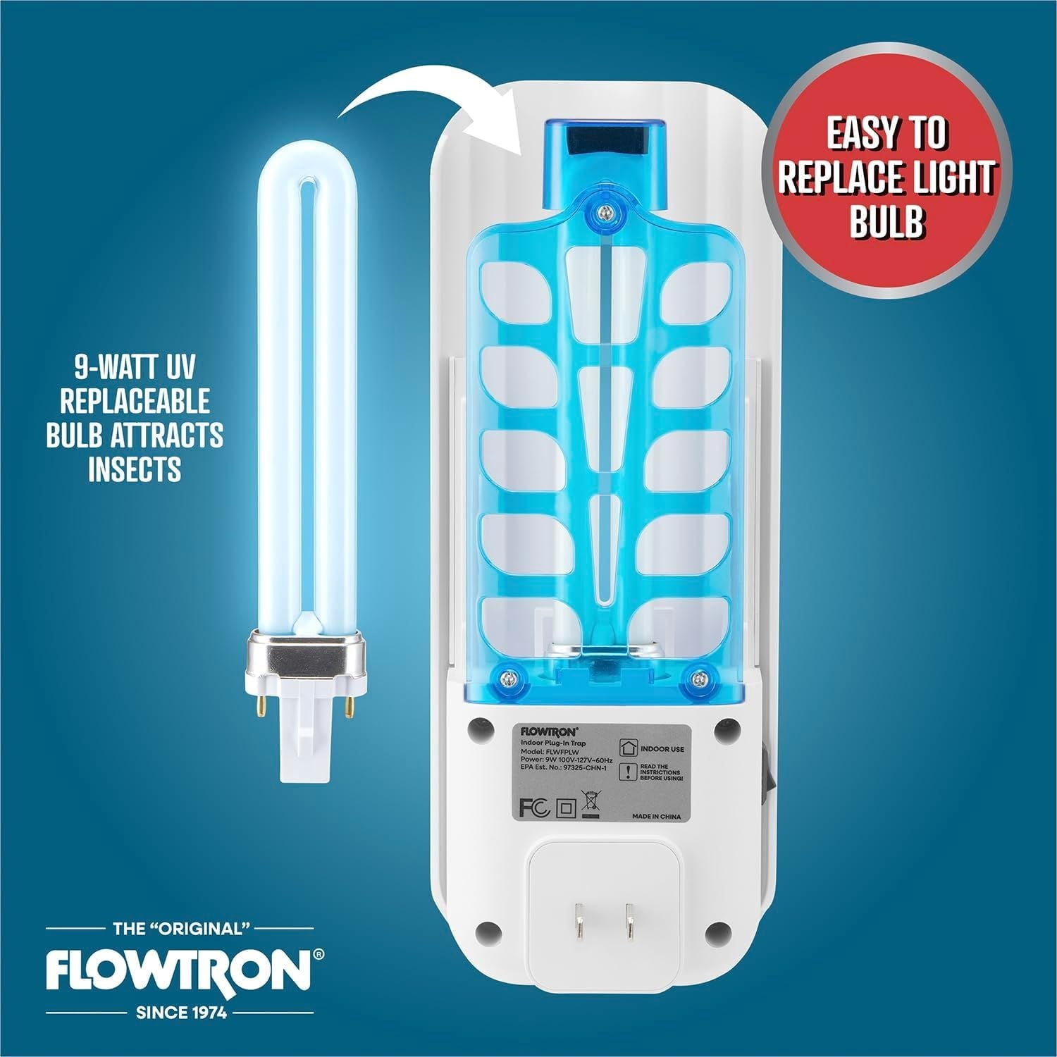 Flowtron Indoor Fly Trap, 9W UV Light, Silent Mosquito & Gnat Catcher, 375 Sq Ft - White