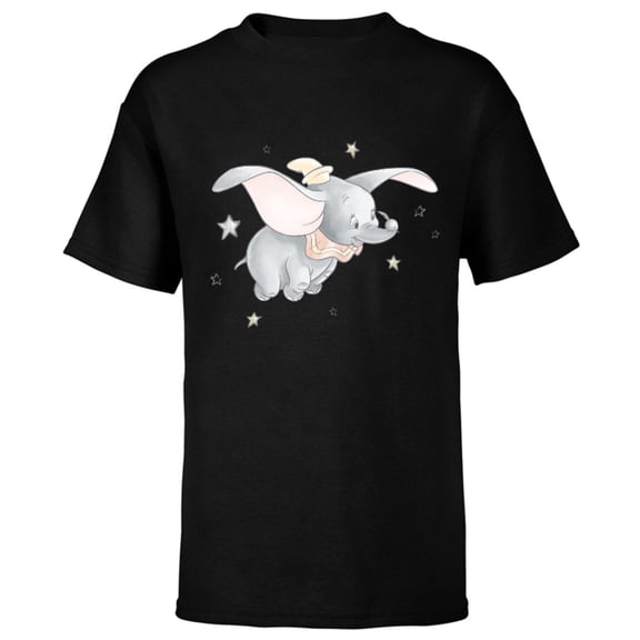 Disney Classic Dumbo and Magic Feather Watercolor - Short Sleeve T-Shirt for Kids - Customized-Black
