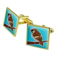 thumbnail image 1 of Sparrow Little Brown Bird on Stick Square Cufflink Set - Silver or Gold, 1 of 5