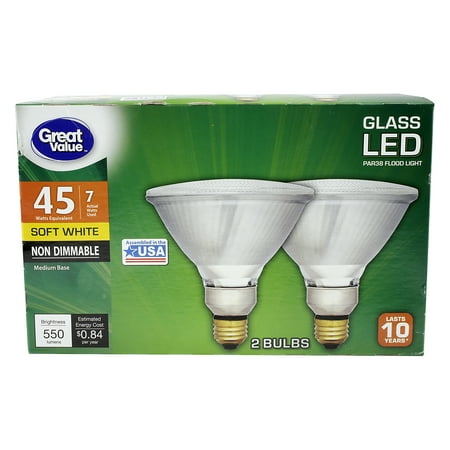 45w Flood - Great Value PAR38 LED Flood Light Bulbs 7W (45W Equivalent), 2-count