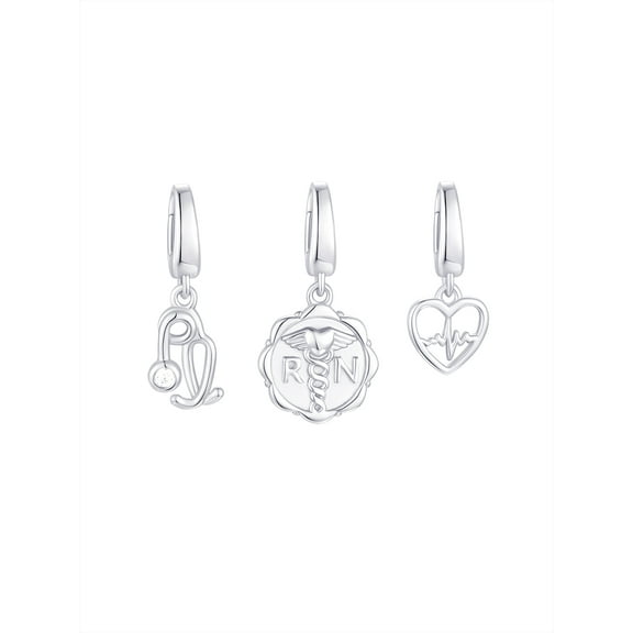 Brilliance Fine Jewelry Simulated Diamonds Nurse Charm Set in Sterling Silver