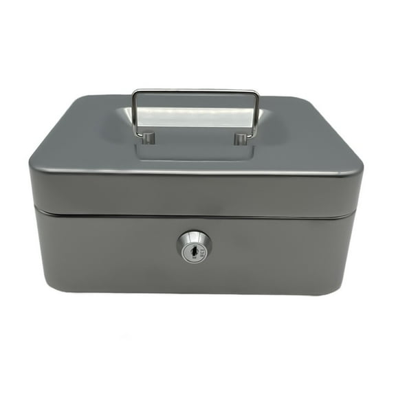 Secure Metal Cash Box with Money Compartment & Key Lock,Portable Storage Safe for Home & Office (20 x 16 x 9 cm)