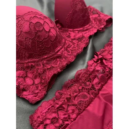 

Women‘s Solid Lace Panel Trim Lingerie Set Comfortable Underwire Bra & Bikini Panty Women‘s Lingerie & Underwear