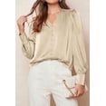 thumbnail image 3 of PRETTYGARDEN Satin Long Sleeve Womens Blouses Dressy Casual | Glossy Smooth Silk Fabric,Lantern Sleeve Fall Tops,Decorative Button Pullover,V Neck Shirts,Office Work Business Outfits, 3 of 9