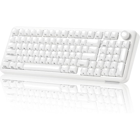 X98 QMK/VIA Mechanical Keyboard with Knob,Jelly Keycaps Hot Swap Gaming Keyboard, BT5.0/USB-C/2.4GHz,Pre-lubed Switches Gasket Mount RGB for Wins/(Milky White, )