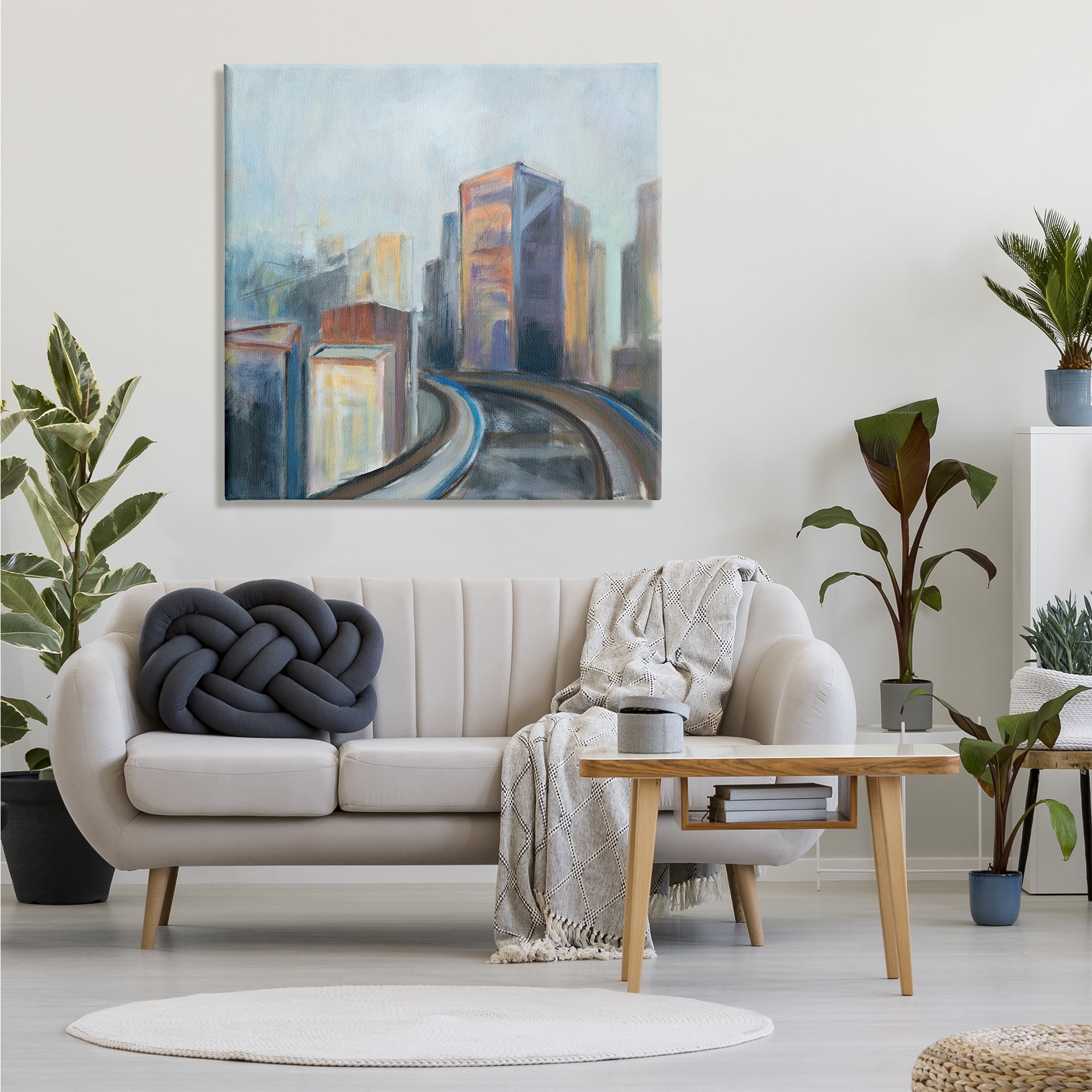 Stupell Indtries Contemporary Cityscape Painting Abstract Railway Though Urban Skyline,36 x 36,Design by Snne Marie
