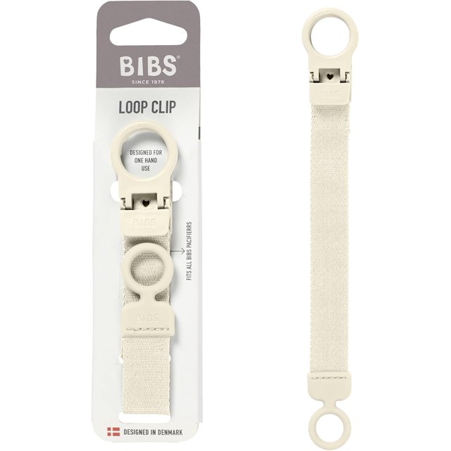 BIBS Loop - Cadena para chupete con silicona, para bebés a partir de 0 años, práctico manejo con una sola mano, compible con chupetes Bibs y otras marcas, lavable a máquina, sin bisfenol A, marfil