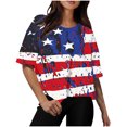 thumbnail image 1 of Tops de Hombro para las Mujeres de Verano, Día de la Independencia Impreso, Cuello Redondo de Manga Corta, 1 of 7