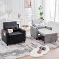 thumbnail image 3 of LAZZO Convertible Sleeper Chair Bed, Linen Fabric Pull-Out Sofa with Charging Ports, Cup Holders and Side Pockets, Gray, 3 of 8