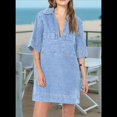 thumbnail image 4 of Minivestido Vaquero Informal de Verano para Mujer, con Cuello en V y Bolsillos, Color Azul , Talla M, 4 of 6