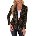 thumbnail image 1 of Blazer de lentejuelas dorado de manga larga y abertura frontal para mujer Inspire Chic, ideal para fiestas disco, 1 of 6