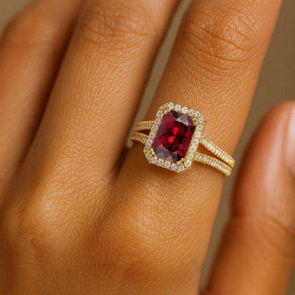 Garnet ring, cushion cut engagement ring, sterling silver, January birthstone, natural garnet