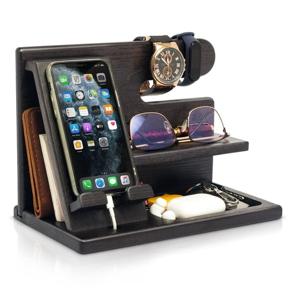 TESLYAR Gifts for Men – Wood Phone Docking Station, Nightstand Desk Organizer, Fathers Gift, Gifts for Dad or for Him, Birthday, Anniversary, Xma