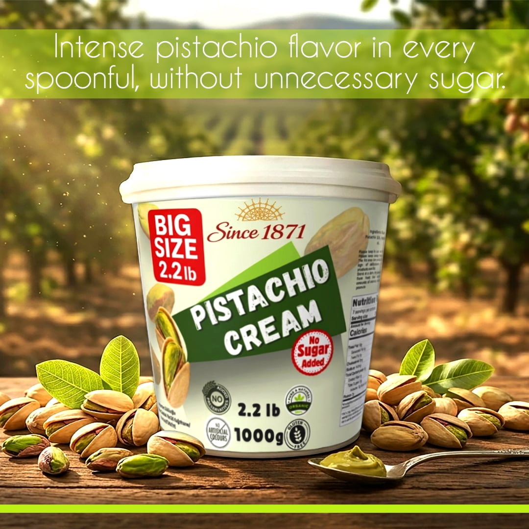 Dubai Style Pistachio Cream - No Added Sugar, Keto Friendly Bulk Tub 2.2lb / 1 kg Premium Pistachio Cream for Dubai Chocolate, Pistachio Butter, 35.2 oz (No Added Sugar)