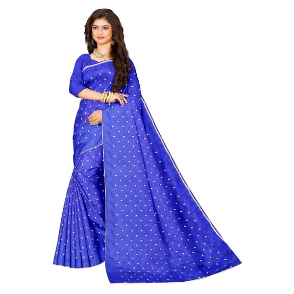 Ta la hi Collections - Elegant Crepe Silk Polka dot Saree for Women with running Blouse Piece- Blue