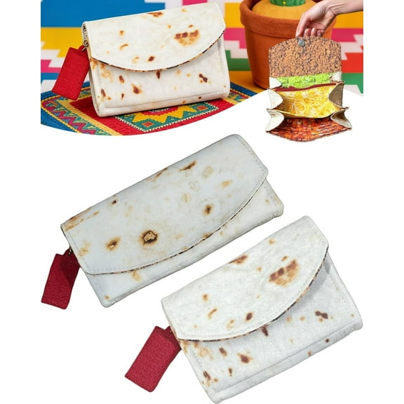 The Burrito Wallet with Foil Bag, Giant Tortilla Leather Purse, Travel Card Holder Organizer, Novelty Storage Wrap