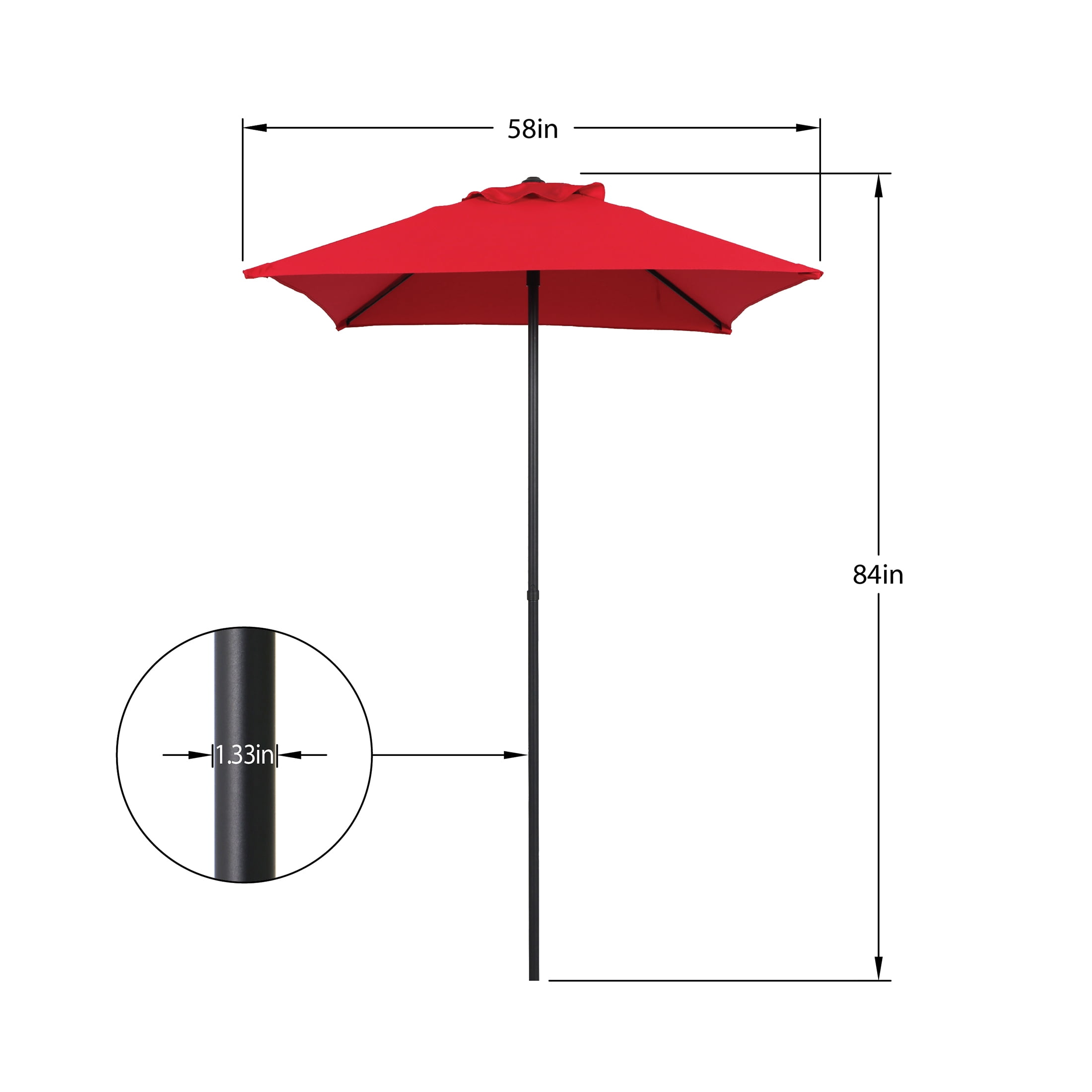 Mainstays Outdoor 5 Foot Square Red Market Patio Umbrella with Push-Up Only Function
