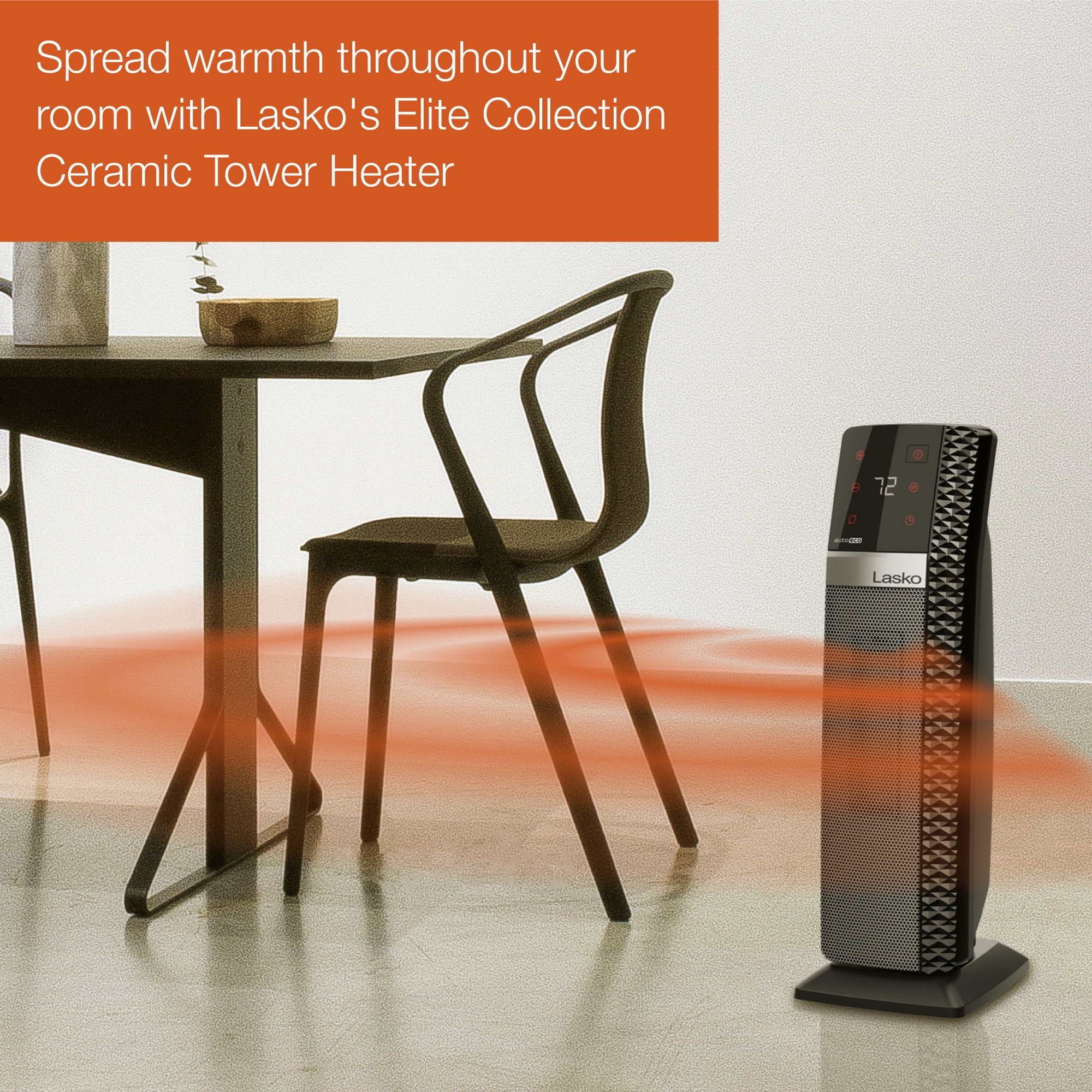 Lasko 22” Elite Collection Ceramic Tower Space Heater with Timer, Remote, CT22445, Black