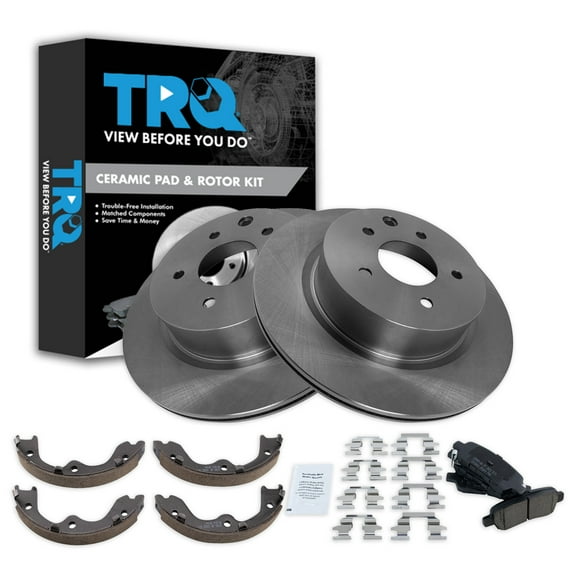TRQ Rear Brake Pad & Rotor Kit Brake Pads Brake Rotor Parking Brake Shoe Set Ceramic Fits Select 2009-2019 Nissan Maxima