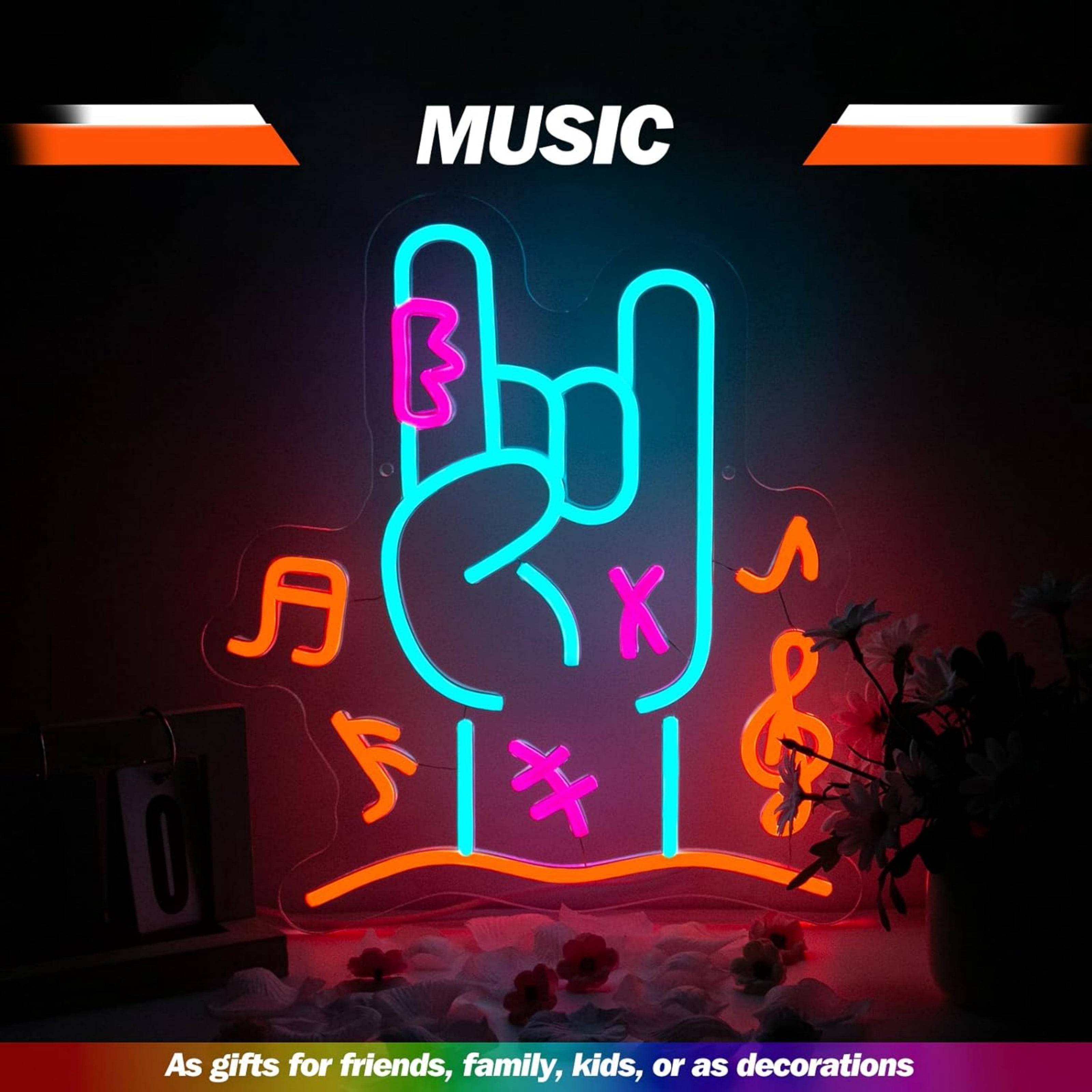 UPONRAY Rock Finger Neon Signs, 13"*13.8" Dimmable & USB-Powered LED Neon Light, Stylish Wall Decor for Bedroom, Game Room, Dance Hall, Internet Cafe, Arcade