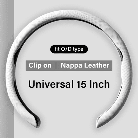 Ultra-Thin Nappa Leather Car Steering Wheel Cover - Clip on - Anti-Slip Grip  - White Universal Car Accessories Fit for 14.5”-15” Steering Wheels