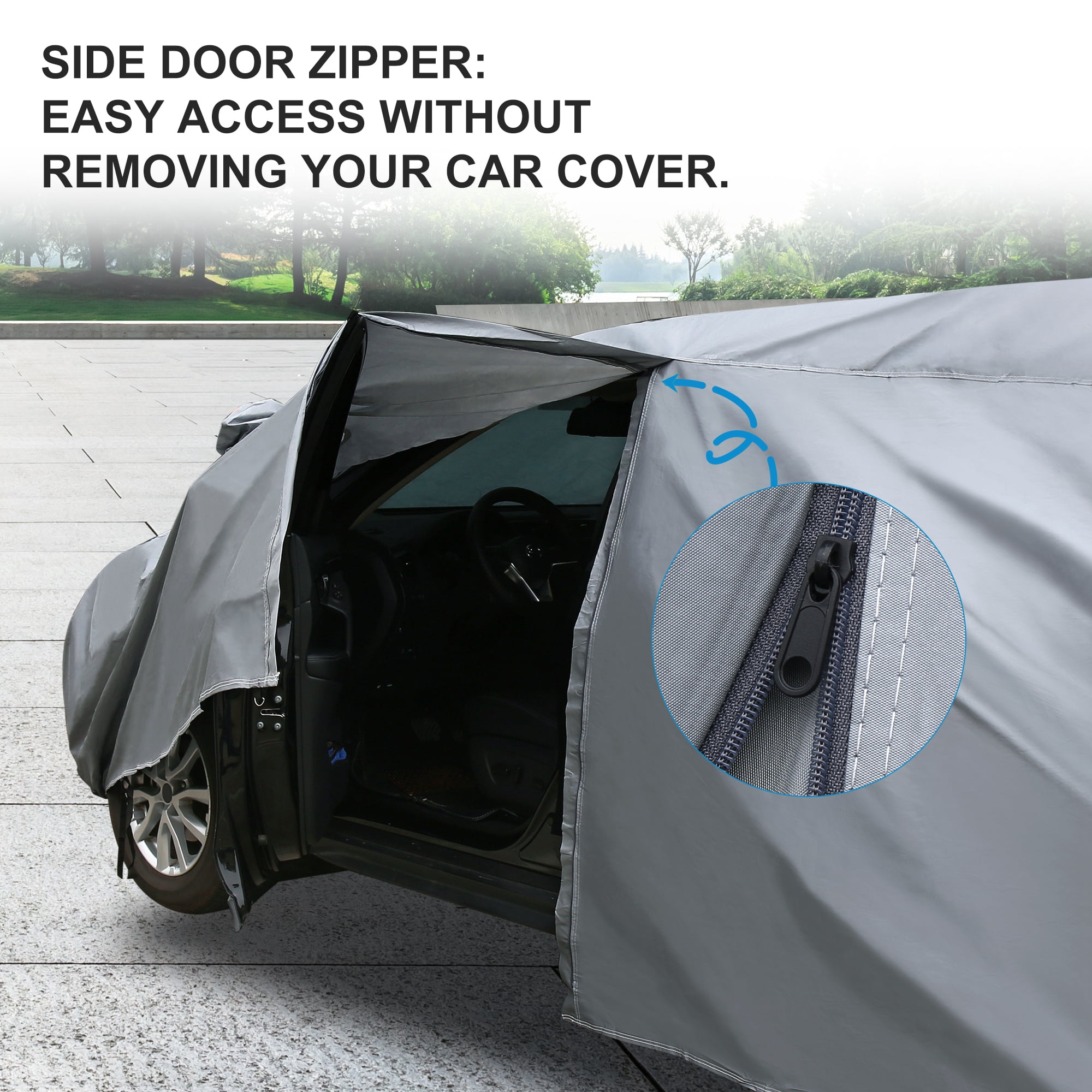 Full Car Cover Soft Lining W/ Zipper Door Fit for SUV XL Up to 207" Gray