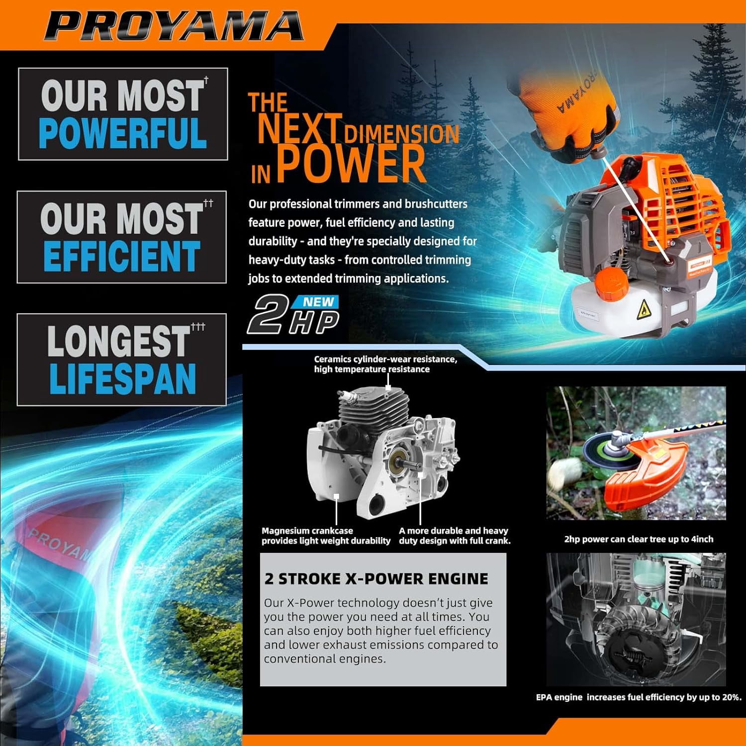 PROYAMA 42.7cc Gas Weed Wacker, 3 in 1 Weed Eater Gas Powered, Brush Cutter and Gas String Trimmer 2-Cycle Extreme Duty, 5 Year Warranty Gearbox, Grass Trimmer 2025 Upgraded