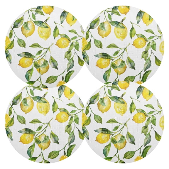 Ryvnso Lemon and Leaves Round Plate Mats Dining Table Placemat Set of 4 for Holiday Decoration