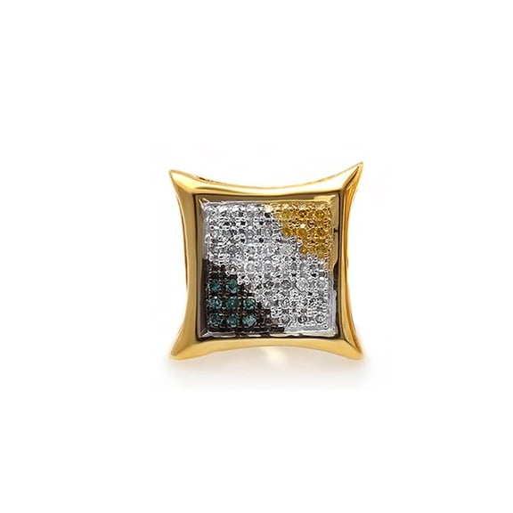Dazzlingrock Collection 0.10 Ctw Natural Round Blue, White, Yellow Diamond Micro Pave Kite Hip Hop Stud (1Pc Only) in 10K Solid Yellow Gold, Screw Back,Unisex Design Ladies,Mens Real Diamond Earrings