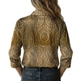thumbnail image 4 of Endives Women's Long Sleeve Shirt Retro Floral Printed Shirt Satin Button Dwon Shirt Vacation Womens Blouse Spring Outfit Khaki, 4 of 7