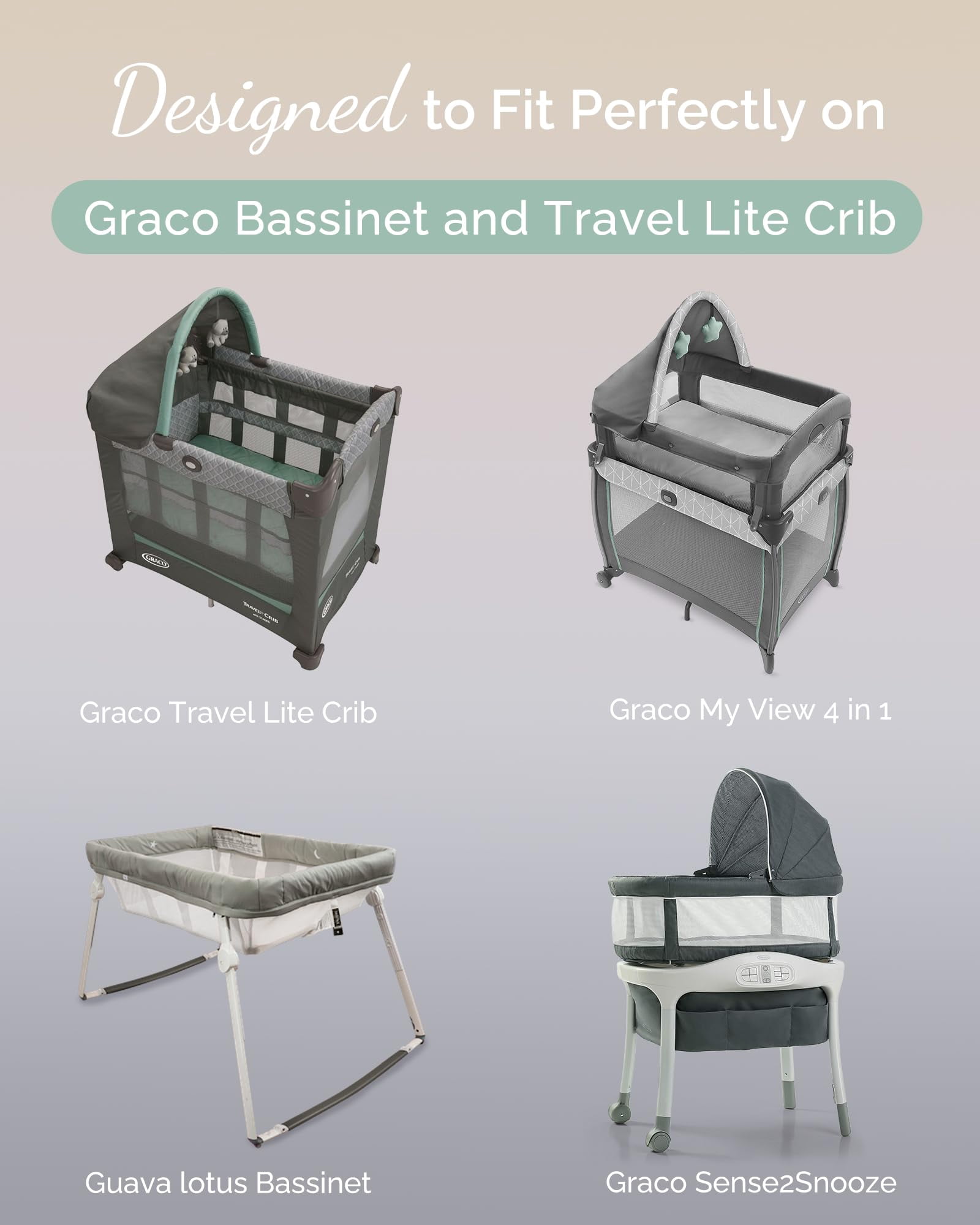 TotCare Bassinet Sheets 20x30 Inch for Graco Travel Lite Crib, Sense2Snooze, My View 4 in 1, Dream Suite and Guava Bassinet - Buttery Soft, Ultra Stretchy Sheets - Sky + Sage + Cloud, 3 Pack